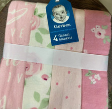 Gerber Lot of 4 Apple Pink Flannel Blankets Baby Girl NWT Cotton 30 x 30