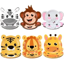 Sunnyray 72 Pcs Jungle Safari Paper Plates 7" Animal Shaped Disposable Desser...