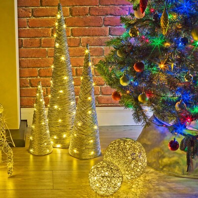 5 Stück LED beleuchteter Christbaumzapfen weiß Glitzer Ornament mit Lichterkette