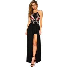 Suzanjas maxi dress with floral embroidery in black, floral print size 36 - 40