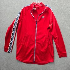 Nike Men Jacket Medium Red Sportswear Taped Poly Track Logo Full Zip READ
