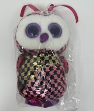 New With Tag Ty Beanie Boos Checks The Owl Sequin Flipable Pink Black 9 in Plush