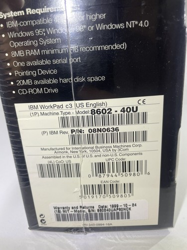 IBM WorkPad C3 Model 8602-40U SEALED BOX NEW 1999 - Photo 7 sur 7