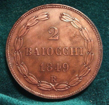 VATICAN PONTIFICAL STATE PIUS IX 2 BAIOCCHI 1849 ROME EXCELLENT