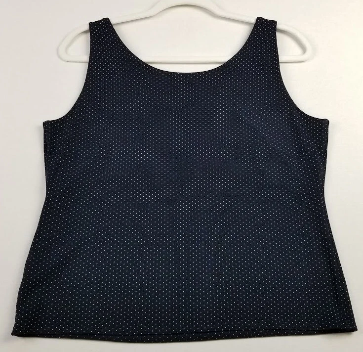 Camiseta sin mangas Evan Picone para mujer XL azul blanco a lunares cuello redondo sin mangas elástica Foto 3 de 4