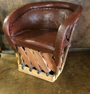 Vintage Childs Leather Twig Barrel Back Chair Cabin Lake