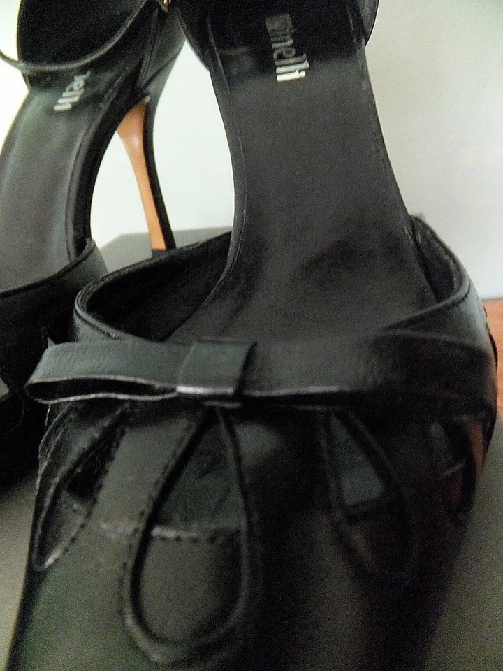 ESCARPINS BY MINELLI *CUIR NOIR *NOEUD *10 CM *38 *ART. NEUF *  - Photo 3/3