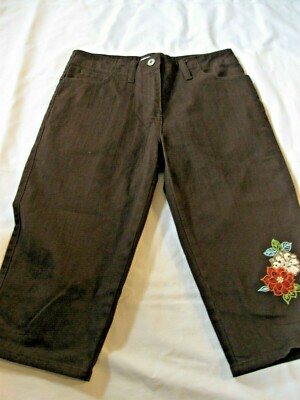 WOMENS CHRISTOPHER & BANKS BROWN JEAN CAPRI PANTS,4