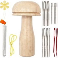 Wooden Darning Mushroom Needle Thread Kit for DIY Hand Sewing Embroidery Tools