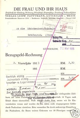 Invoice, Fa. Flöttmann, Gütersloh, magazine ''The woman and her house'', 1935