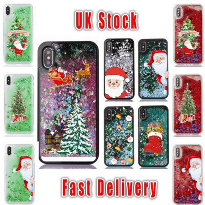 Weihnachten Treibsand Glitzer flüssig hart Handy Hülle Cover iPhone X 6 6S 7 8 Plus