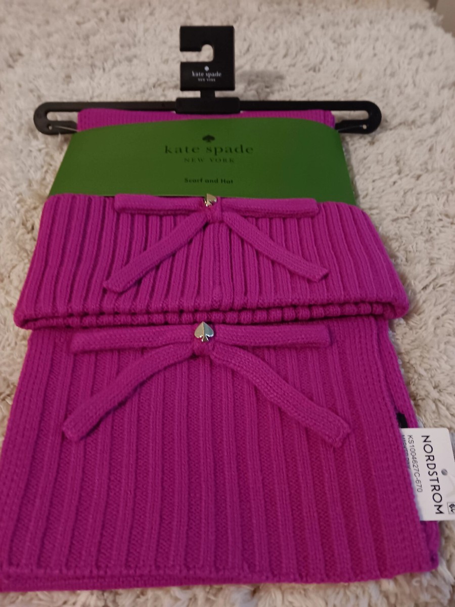 New Kate Spade New York Two Piece Pink Bow Ribbed Cuff Knit 