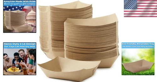 Biodegradable Kraft Paper Food Trays - 3lb Capacity, 150 Pack for Events - Picture 2 of 9