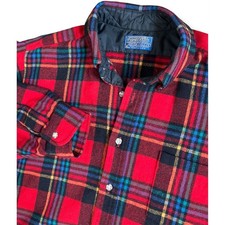 Pendleton Vintage Wool Flannel Shirt Mens L Red Plaid Button Down USA Made 70s