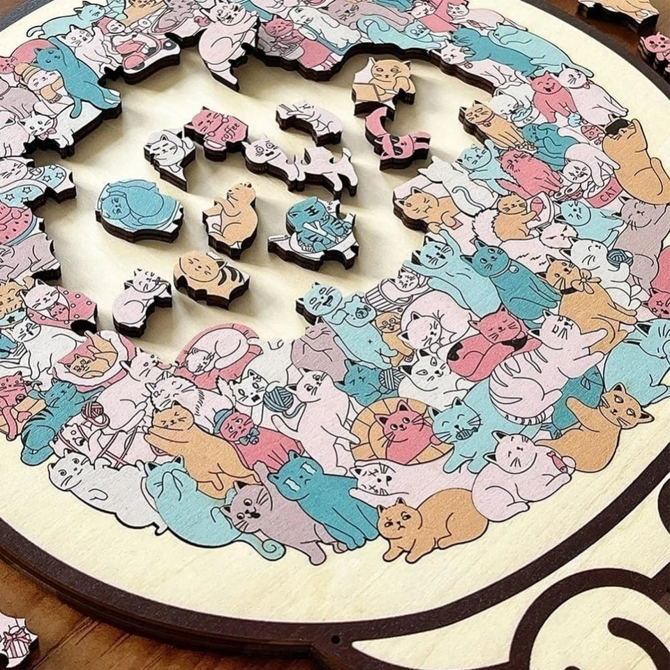 135-Piece Morandi-Colored Cat Shaped Wooden Jigsaw Puzzle, Cats Shaped Puzzle - image 3 of 4