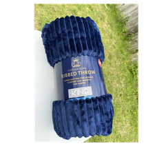 Image of Cotton King 200*240cm Blue Ribbed Textured Bed Throw Blanket 100% Polyester