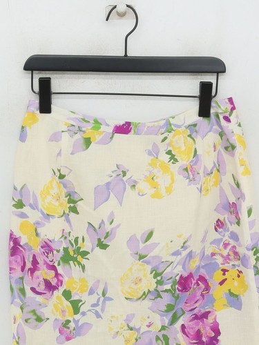 Laura Ashley Women's Midi Skirt M Cream Floral 100% Linen Midi Straight & Pencil - Picture 3 of 5