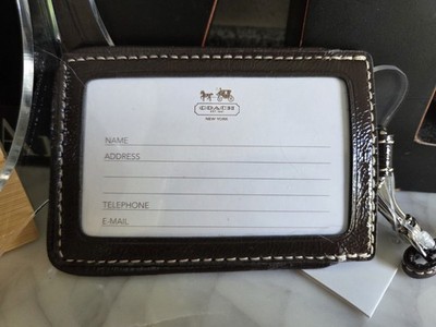 COACH カードホルダー チョーク 認証証明書付き Coach Brown Beige Logo Leather Canvas ID/Document Holder Lanyard