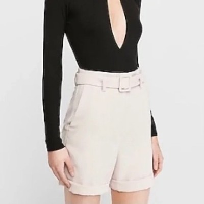 Express Extreme High Waisted Belted Bermuda Shorts Dusty Pink 0