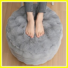 Round Stuffed Pouf Ottoman 20" X 15", Furry and Fluffy Pouf, Gray Foam Chun...