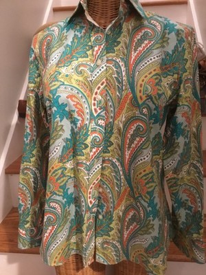 Lands End No Iron Oxford Paisley Long Sleeve Collar Button Up SIZE 10