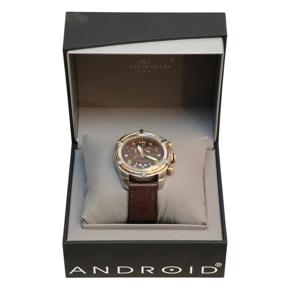 Android Mens Blue Dial Black Leather Strap Chronograph Quartz