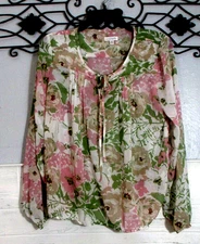 Charming Charlie Women's Sheer Top Size M Long Sleeve Multicolored Floral