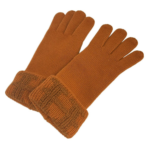 HERMES Orange Brown Cashmere Women's Gloves