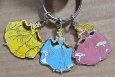 Disney Princess Belle Cinderella Aurora 3 Charm Metal Keychain