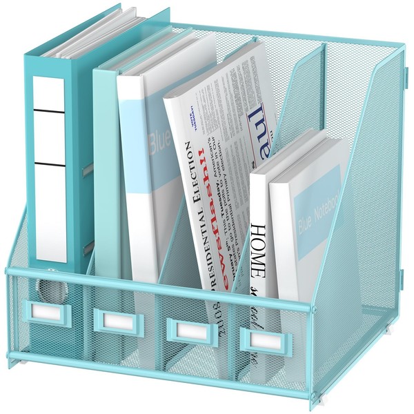 Schreibtisch Organizer Metall Aktenhalter BüRo Schule Home 4 FäCher Blau-image