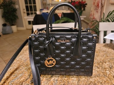 Michael Kors Sheila Small Center Zip Satchel Shoulder Bag Quilted Black 