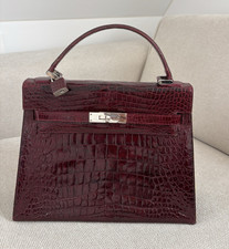 Damen Henkeltasche Leder Bordeaux Kroko-Präg...