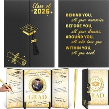Graduation Guest Book 2026 Photo Folder Black Gold Tassel Pen Set