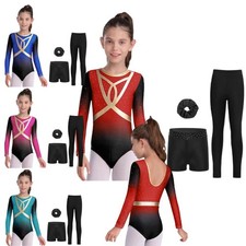 Girls Dancewear 4Pcs Set Leotard Outfit Figure Skating Round Neck Training