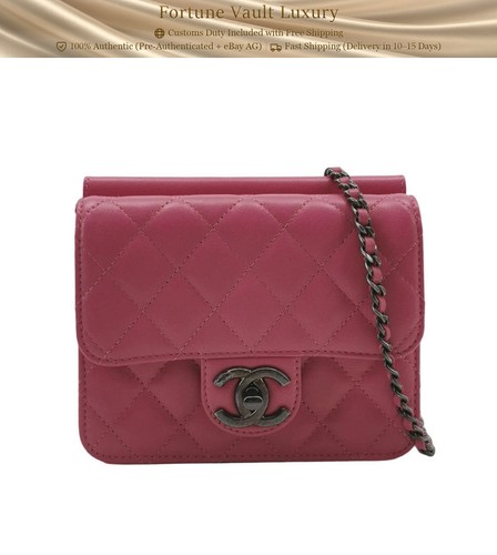 CHANEL Classic Flap Mini Pink Leather Gunmetal HW Shoulder Bag Duty Paid