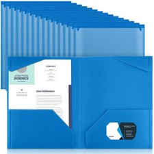 36 Pack Blue Plastic Folder with Clear Front Pocket