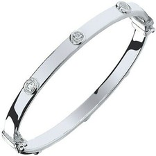 Solid Silver Baby Bangle Smooth Set Gemstones Little Girl Christening Hallmark
