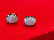 Sterling Silver Moonstone Stud Earrings - 925 Round Cabochon Pierced 2.77g
