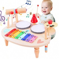 Kids Wooden Drum Kit with Xylophone  Musical Toy for Toddlers 1 
