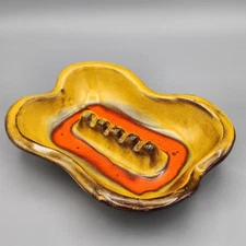 Vintage Mid-Century California Pottery Large Ashtray Brown Orange 1703 Maurice