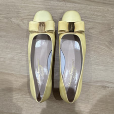 Salvatore Ferragamo Yellow Bow Leather Ballet Flats Slip-On Round Toe 7B