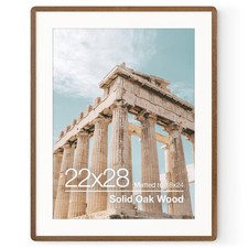 FLYJOE 22x28 Solid Oak Wood Picture Frame w/ Mat for 18x24 Posters, Walnut Finis
