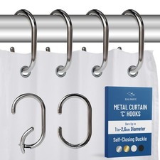 12 PCS Metal Shower Curtain Hooks Rings RustProof Silver CShaped Fits 1 Inch