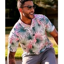 Bad Birdie Hammock Hunter Golf Polo Shirt Men Large Botanical Tennis Pickleball