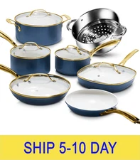 Gotham Steel 12 Piece Pots and Pans Nonstick Set Ceramic Cookware Kitchen Set, W