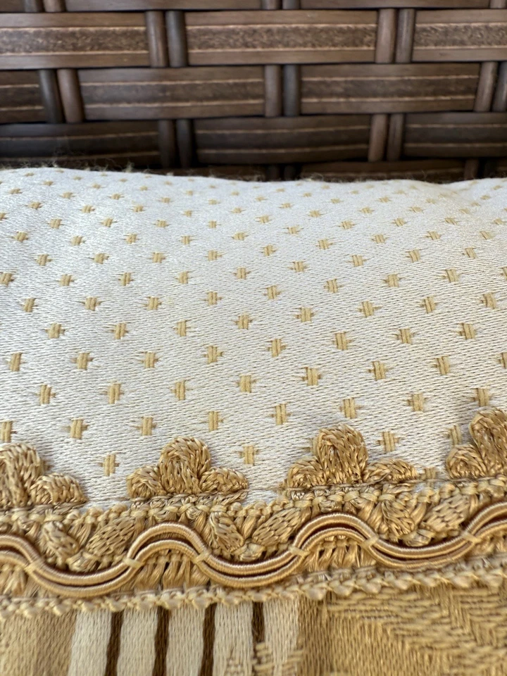 Croscill Boudoir Gold Decor Throw Pillow 18 x 13 Gold Fringe Jacquard Damask - Image 3 of 4