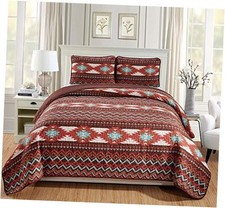Rustic Southwestern Quilt Stitched Western Bedspread Bedding Set Twin Brown