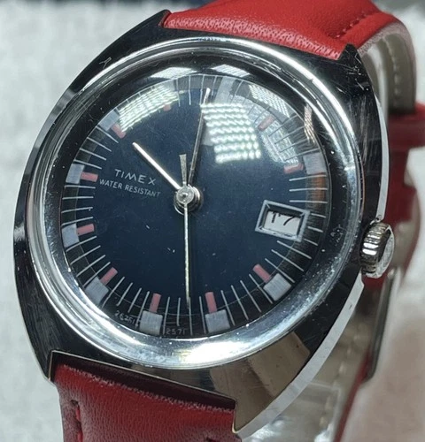 Vintage 1971 Timex Marlin Rally Dial - Ref 26751 2571 - Navy Blue - Runs - Sharp