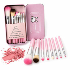 7pc Pink Makeup Brush Set Travel Case Cosmetic Brushes Kit Gift for Women