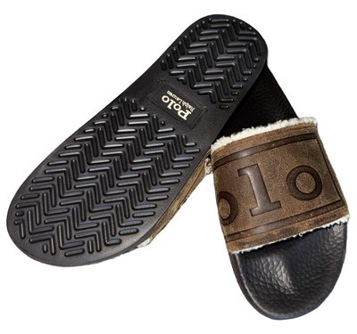 POLO RALPH LAUREN Men\'s Suede & Sherpa-Lined Logo Slide Sandals Mens sz 7 nwot Polo Ralph Lauren Leather Suede Sherpa-Lined Slides Men main image 2